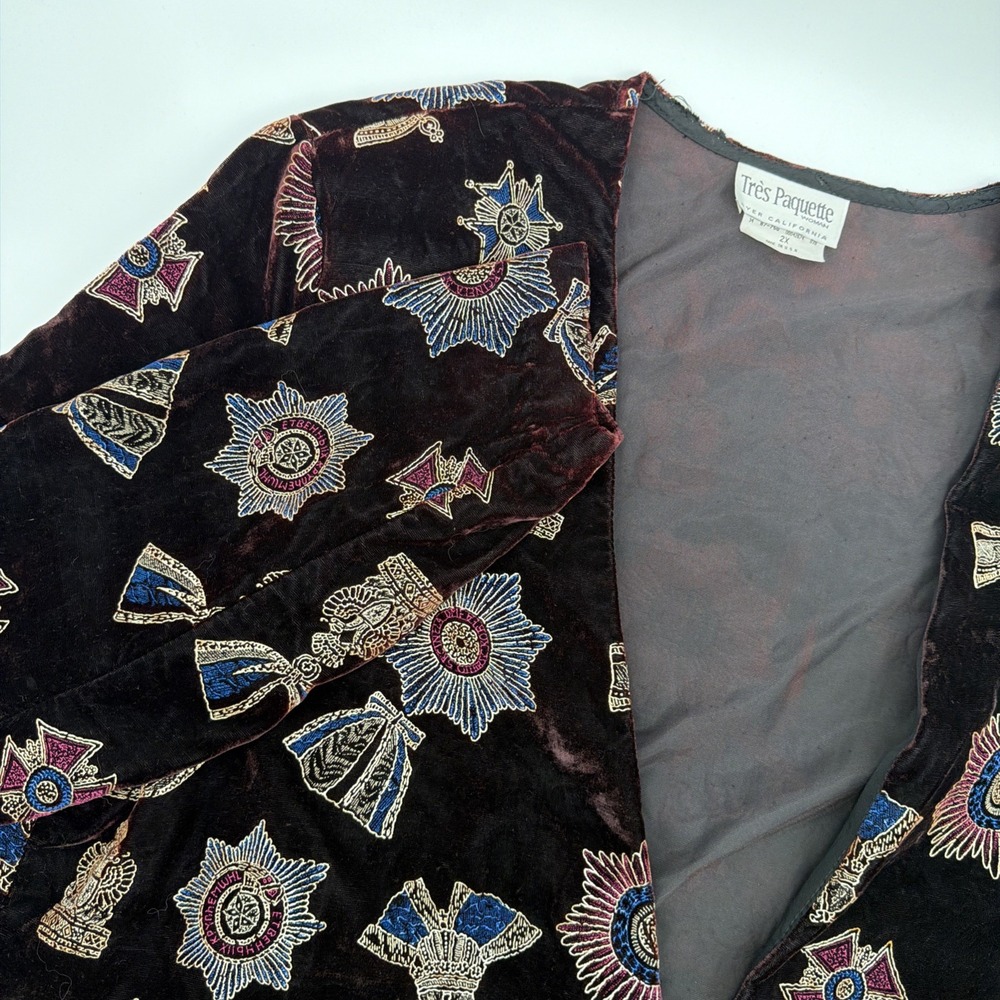 Vtg Tres Paquette Byer California Velvet Military Medal Blazer Jacket Plus 2X